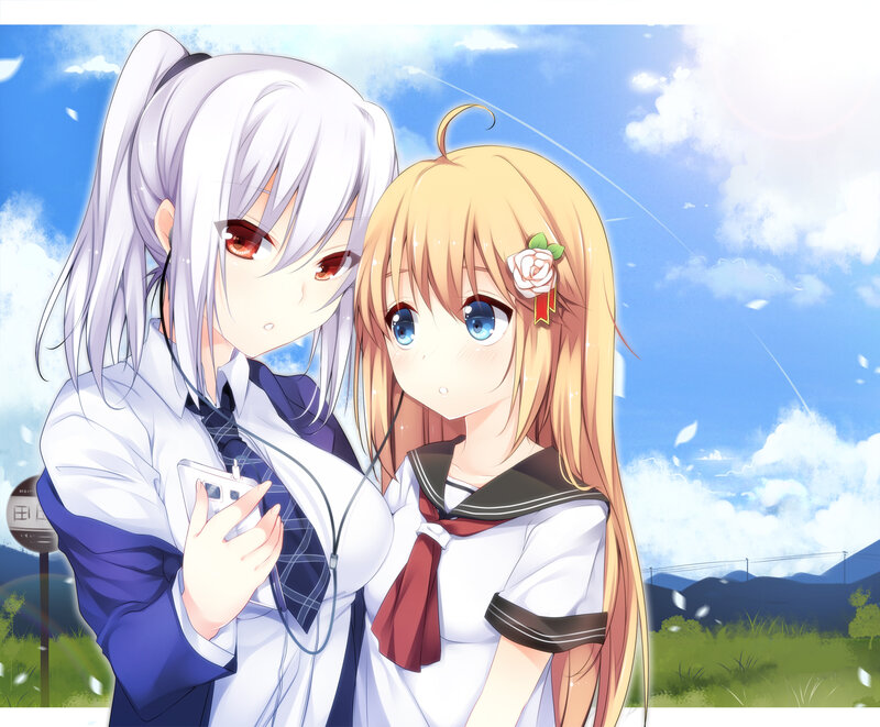 Two Anime Girls in School Uniforms — Blue, Serene
