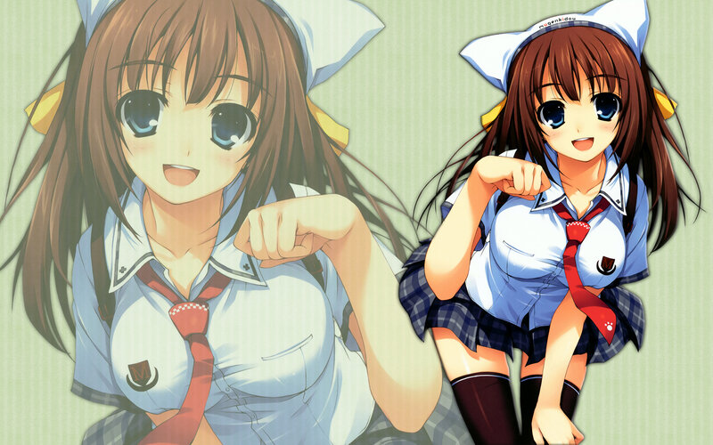 Two Anime Girls in School Uniforms — Brown, Cheerful