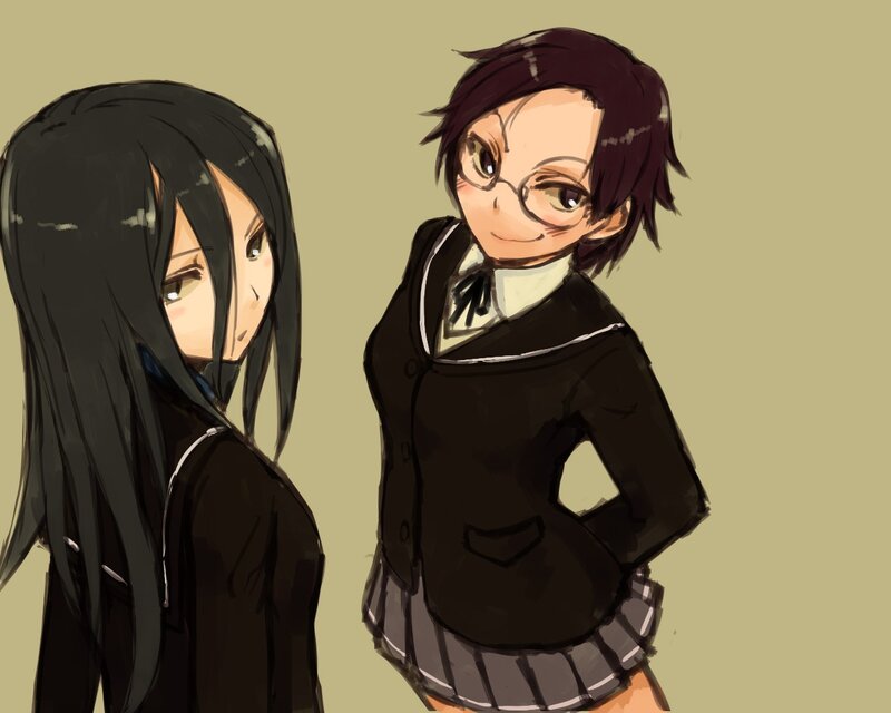 Two Anime Girls in School Uniforms — Brown, Neutral