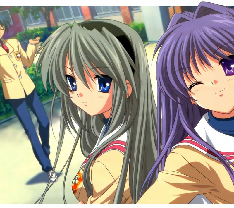 Two Anime Girls in School Uniforms — Gray