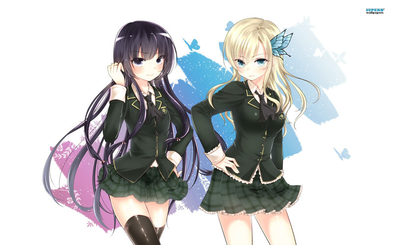 Two Anime Girls in School Uniforms — Green, Calm, School Uniform