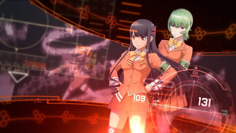 Two Anime Girls in School Uniforms — Orange, Dramatic