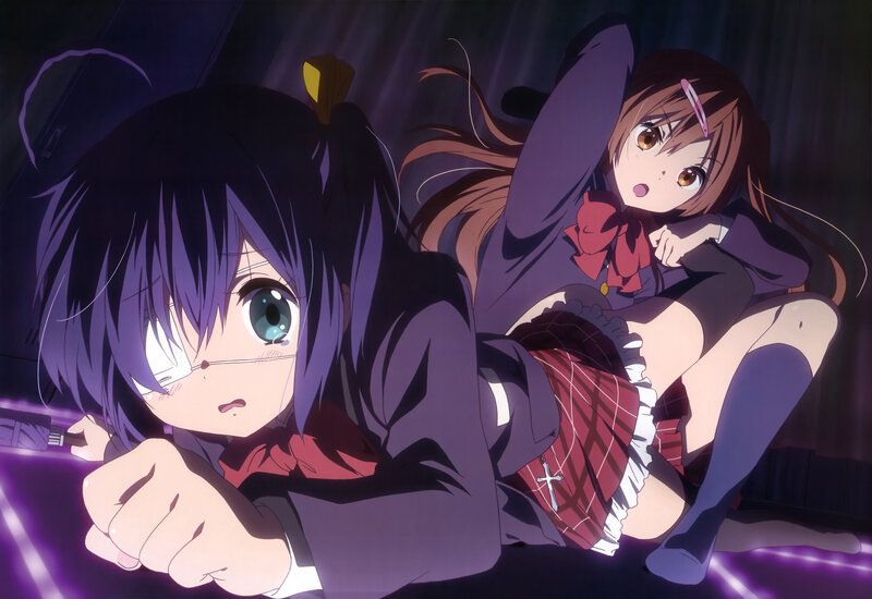 Two Anime Girls in School Uniforms — Purple, Dramatic, Night