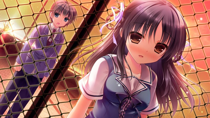Two Anime Girls in School Uniforms — Purple, Dramatic, Sunset, School Uniform