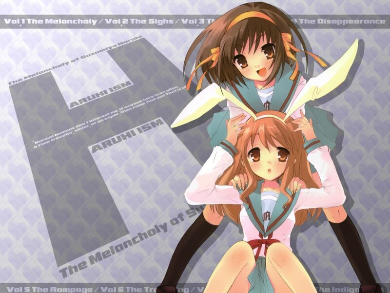 Two Anime Girls in School Uniforms — Purple, Playful, School Uniform