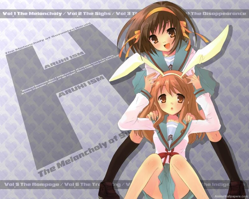 Two Anime Girls in School Uniforms — Purple, Playful