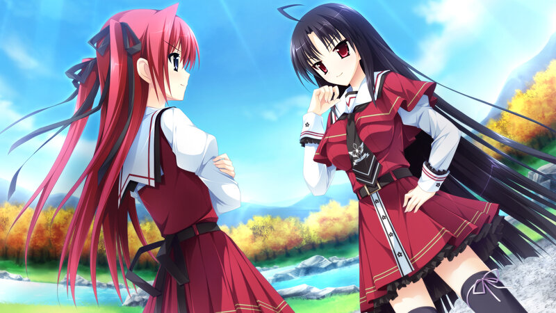 Two Anime Girls in School Uniforms — Red, Serene