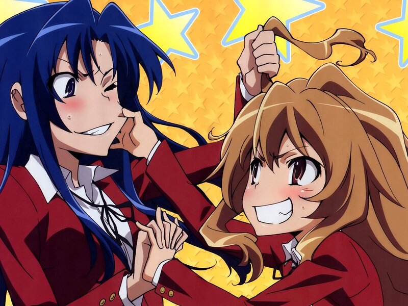 Two Anime Girls in School Uniforms — Red