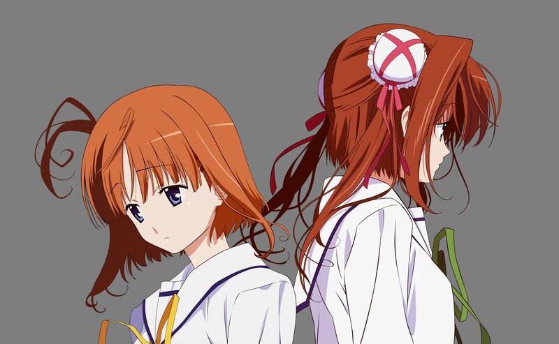 Two Anime Girls in School Uniforms — White, Neutral