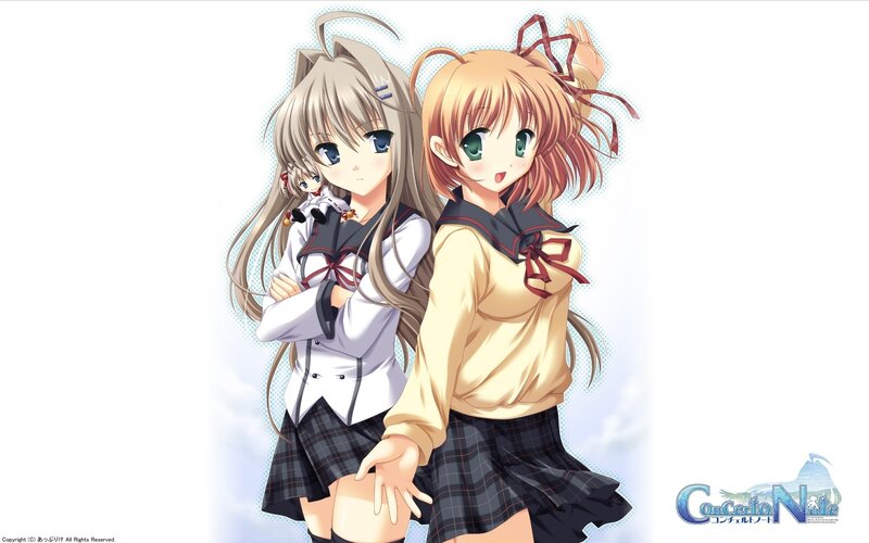 Two Anime Girls in School Uniforms — White, Playful, School Uniform, Cat Ears