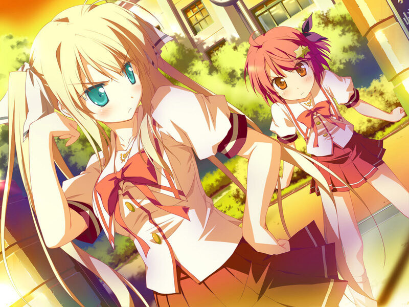 Two Anime Girls in School Uniforms — Yellow