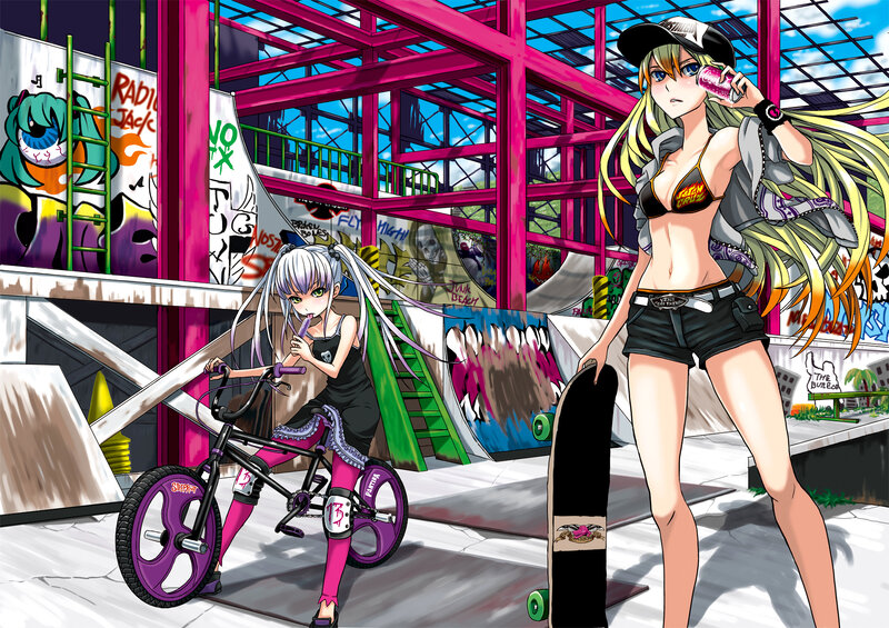 Two Anime Girls in Skatepark