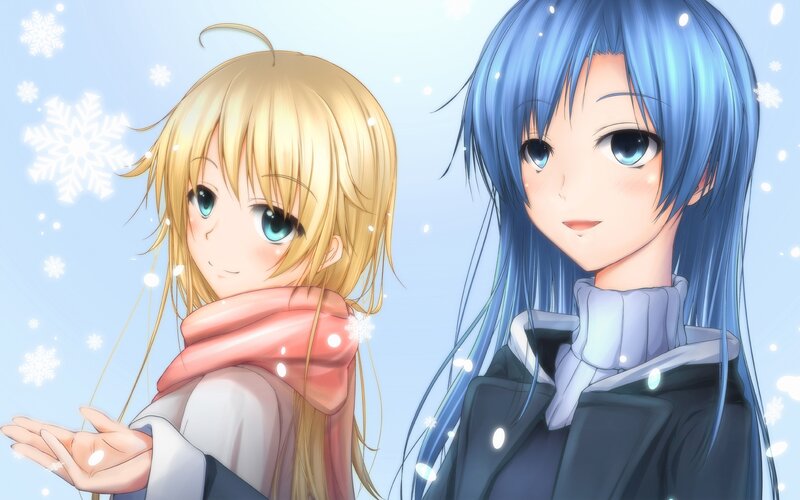 Two Anime Girls in Snow — Blue, Calm
