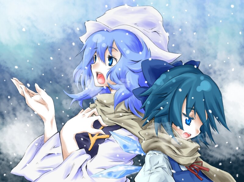 Two Anime Girls in Snow — Blue, Playful