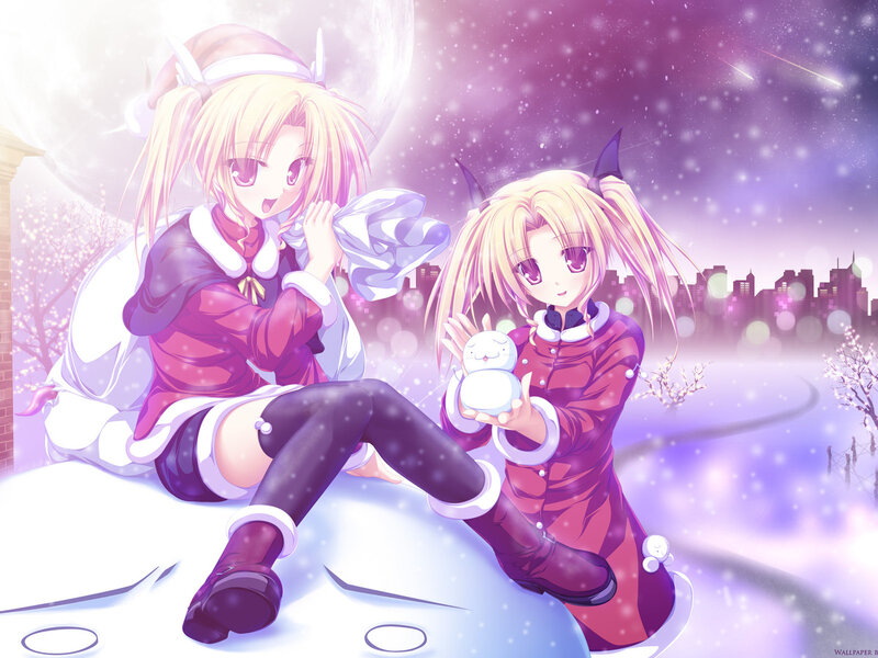 Two Anime Girls in Snow — Purple