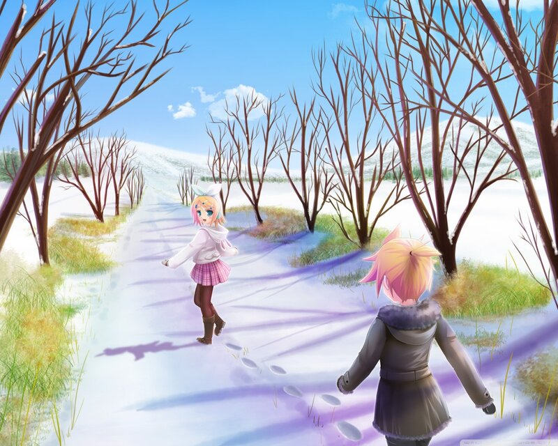 Two Anime Girls in Snow — White