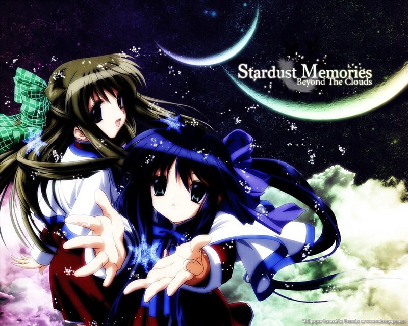 Two Anime Girls in Space — Blue, Dreamy, Night, Stars