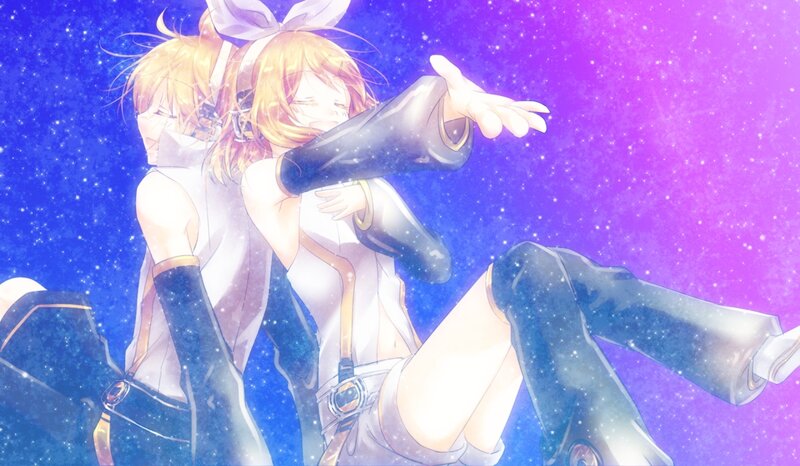 Two Anime Girls in Space — Blue, Dreamy, Night