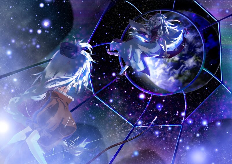 Two Anime Girls in Space — Purple, Dramatic, Night, Digital Art, Stars