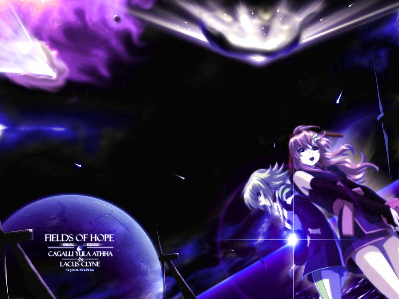 Two Anime Girls in Space — Purple, Dramatic, Night, Planet
