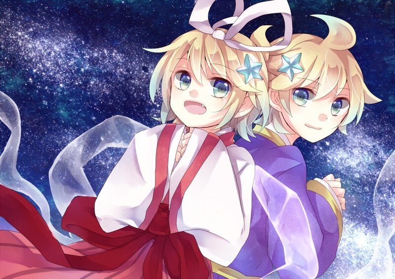 Two anime girls in starry sky
