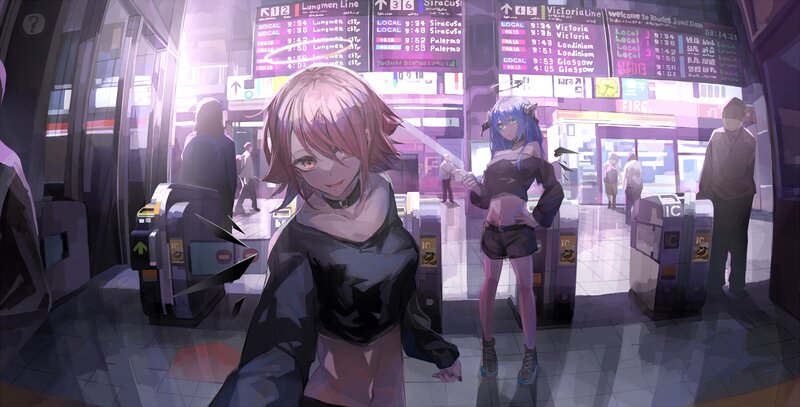 Two Anime Girls in Station