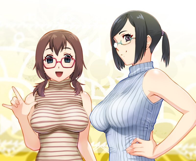 Two anime girls in striped tops