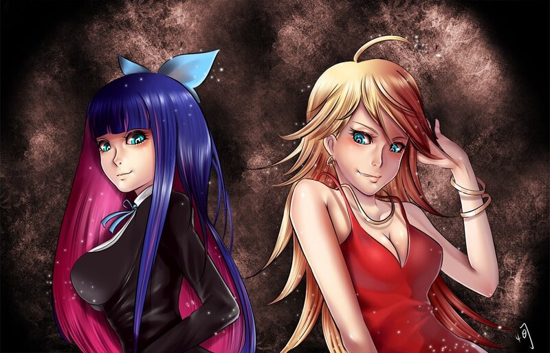 two anime girls in stylish outfits