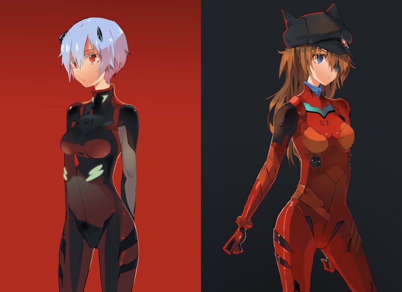Two Anime Girls in Suits — Red, Dramatic, Cat Ears Hat