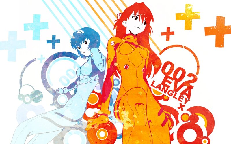 Two Anime Girls in Suits — Red, Dynamic, Mechs, Crosses