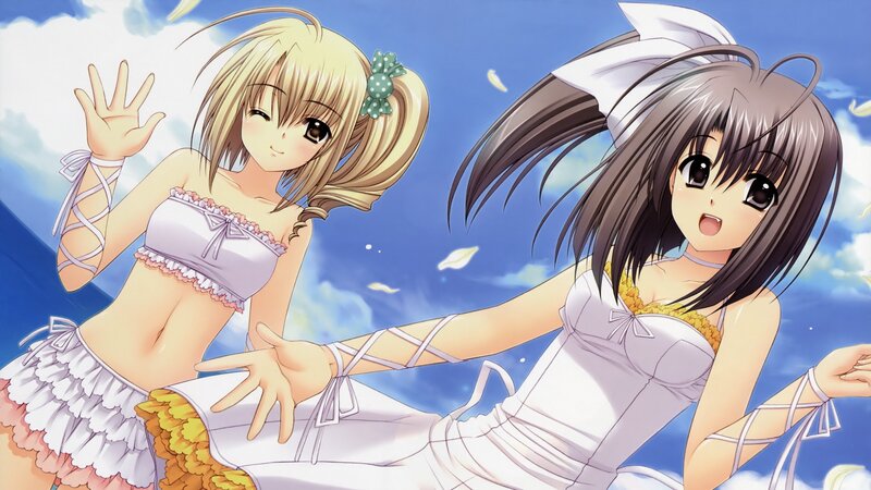 Two anime girls in summer outfits