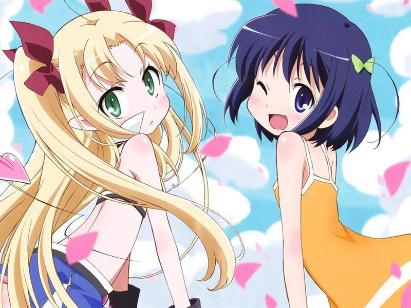Two anime girls in summer outfits