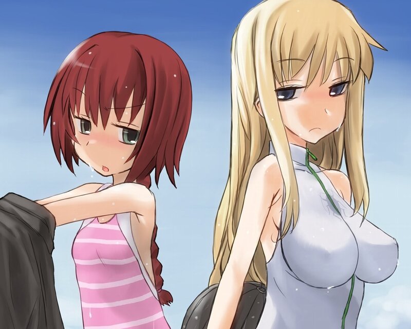 Two anime girls in swimsuits