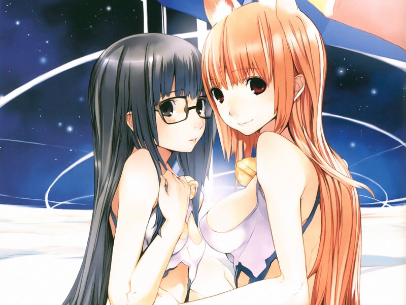 Two anime girls in swimsuits