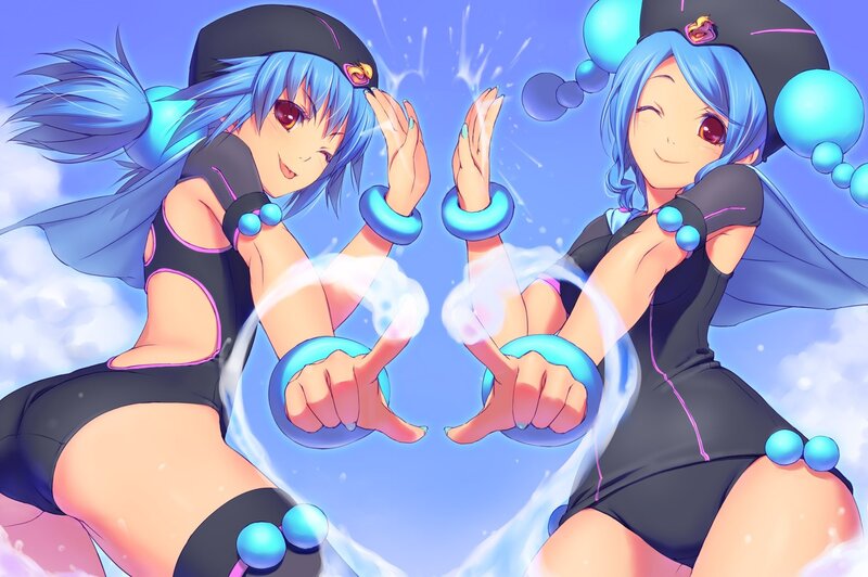 two anime girls in swimsuits
