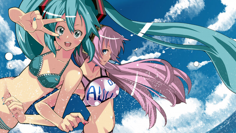Two anime girls in swimsuits