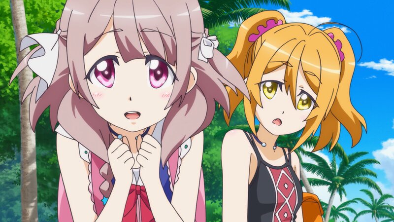 Two Anime Girls in Swimsuits — Blue, Bright, Sunny, Afternoon