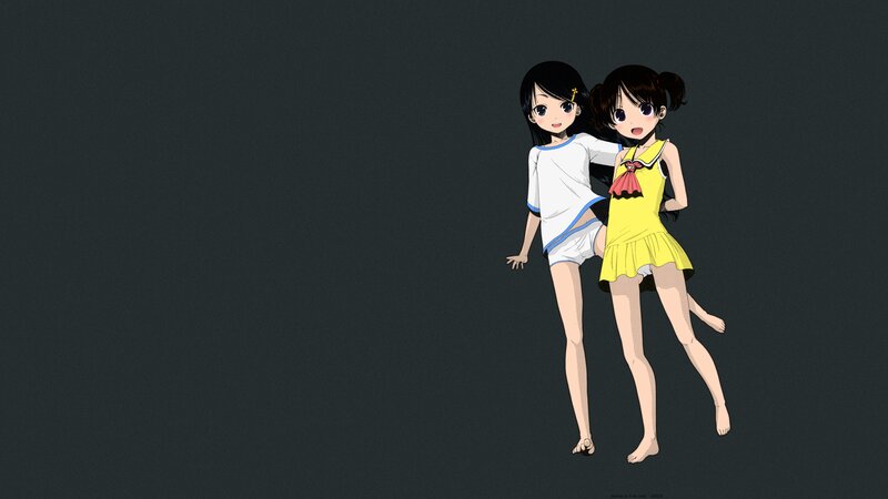 Two Anime Girls in Swimsuits — Yellow, Playful