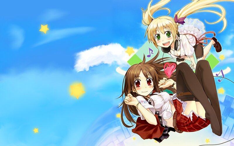 two anime girls in the sky
