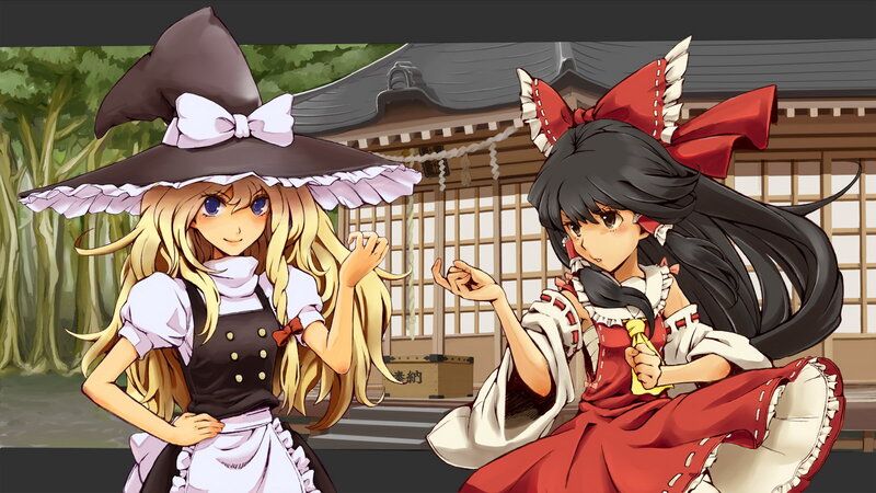 Two Anime Girls in Traditional Clothes — Black