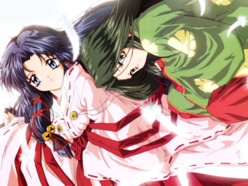 Two Anime Girls in Traditional Clothing — Green