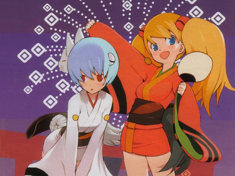 Two anime girls in traditional outfits