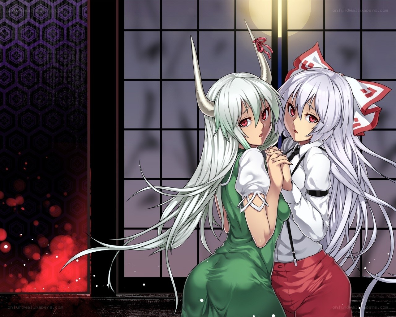 Two anime girls in traditional setting