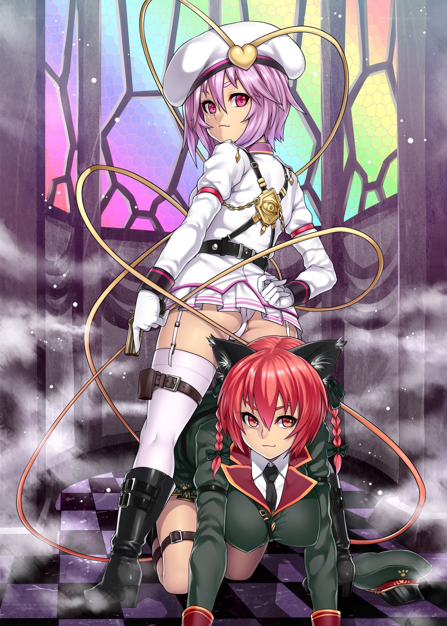 Two anime girls in uniform