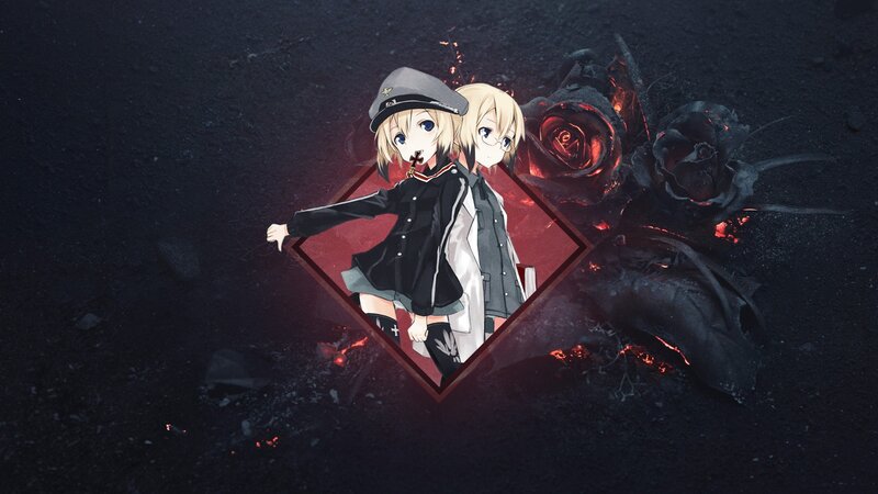 Two Anime Girls in Uniform — Black, Dramatic