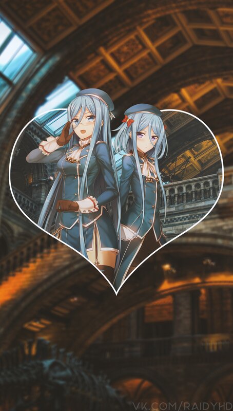 Two Anime Girls in Uniform — Blue, Dramatic, Heart Frame