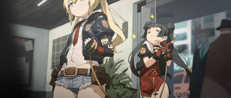 Two Anime Girls in Uniform — Blue, Dramatic, Night