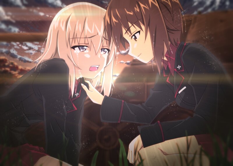 Two Anime Girls in Uniform — Brown, Dramatic