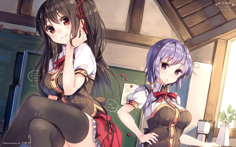 Two Anime Girls in Uniform — Purple, Calm