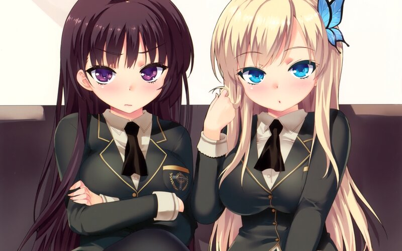 Two Anime Girls in Uniforms — Black, Calm